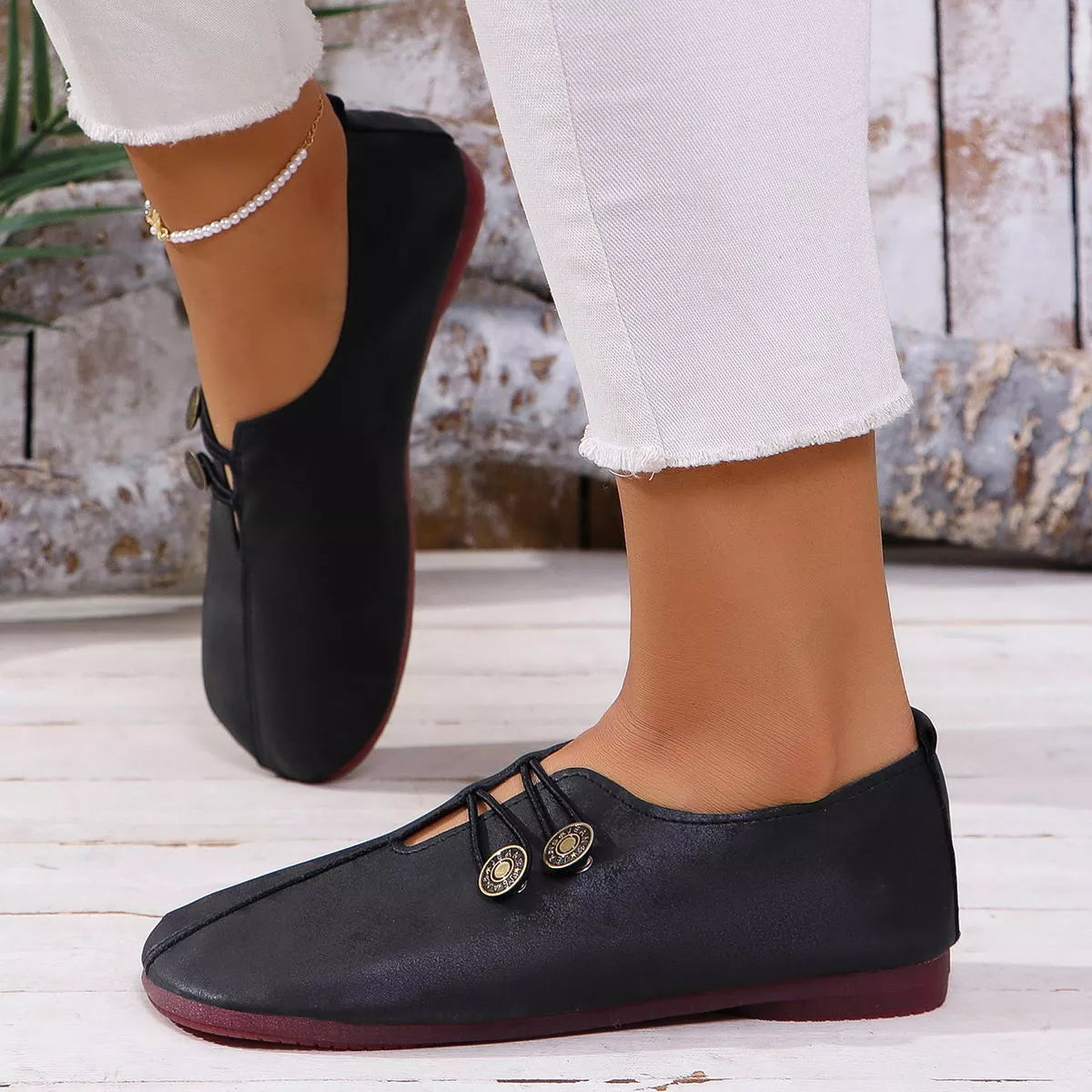 Round Toe Slip-Ons in Black for Women