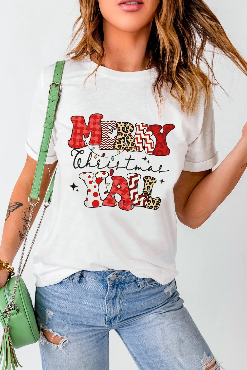 Letter Graphic Round Neck Short Sleeve T-Shirt in Everyday in White for Women