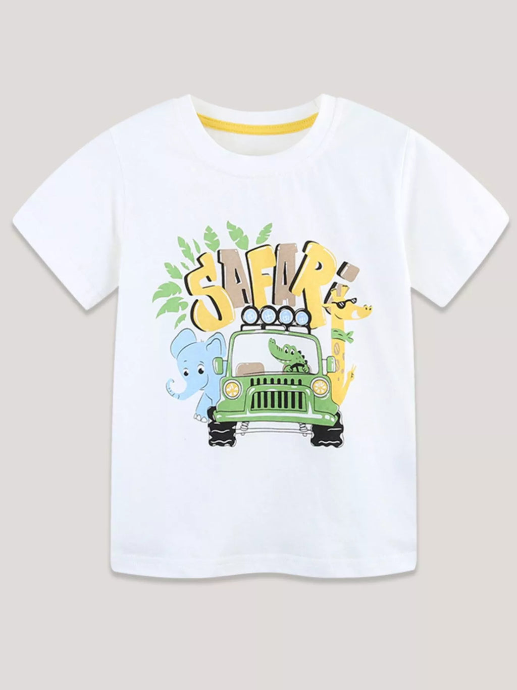 Animal Graphic Round Neck Tee in White for Boys