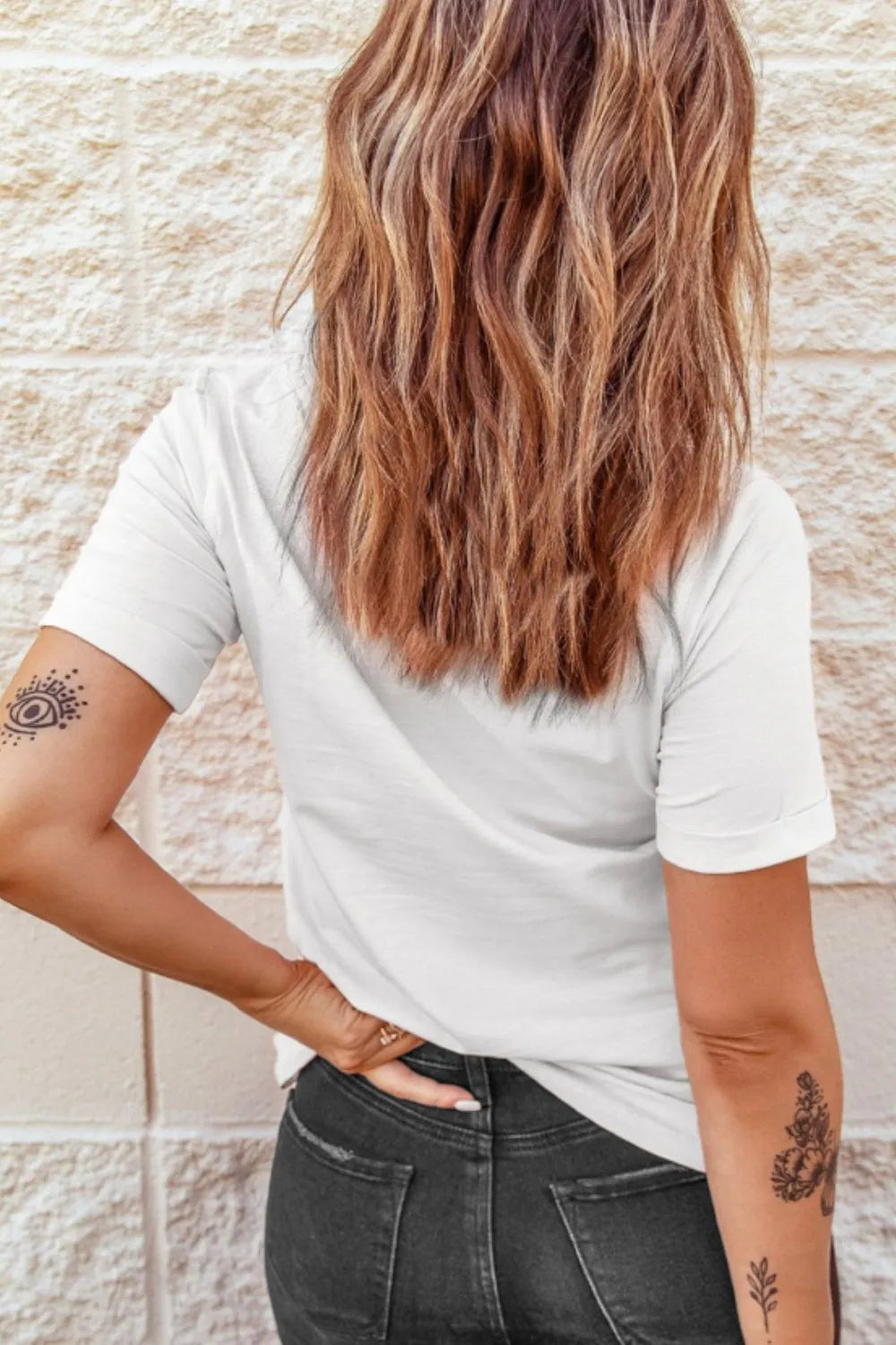 Star Floral American Flag Printed T-Shirt in White for Women