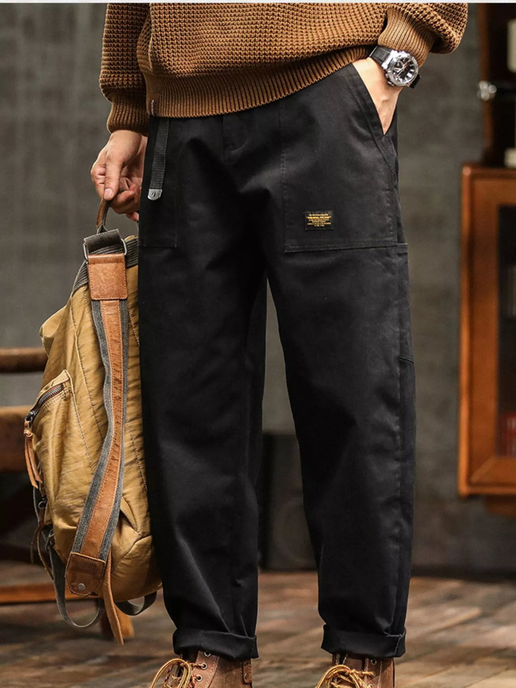 Wide Leg Pants in Khaki for Men