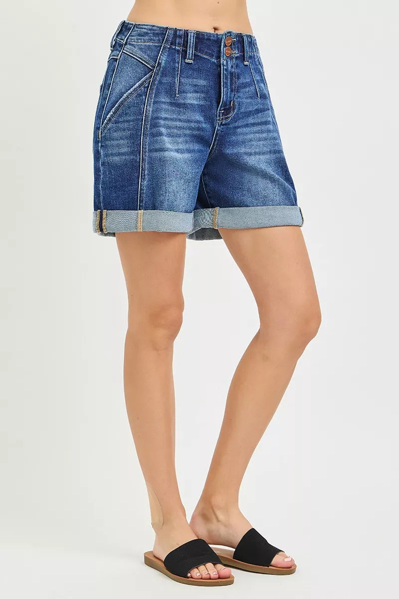 High Rise Seamed Roll Up Shorts in Dark for Women