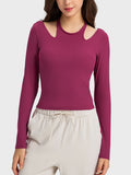 Halter Neck Long Sleeve Sporty Top in Hot Pink for Women