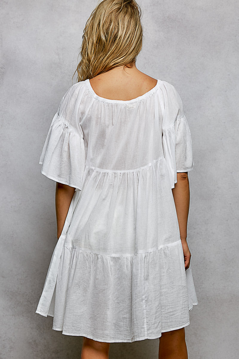 Tied Tassel Embroidery Half Flared Sleeve Mini Dress for Women