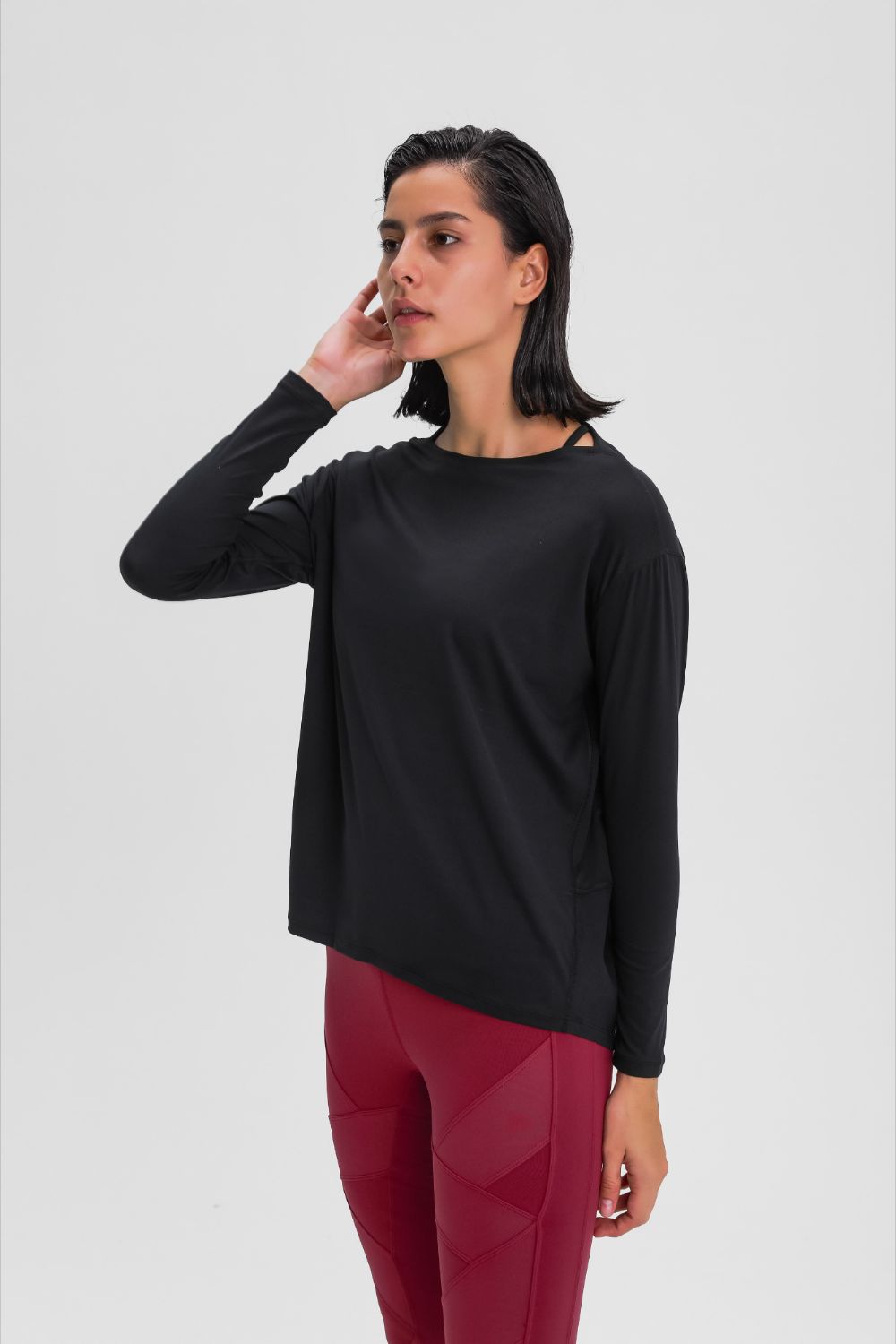 Loose Fit Active Top in Black for Women