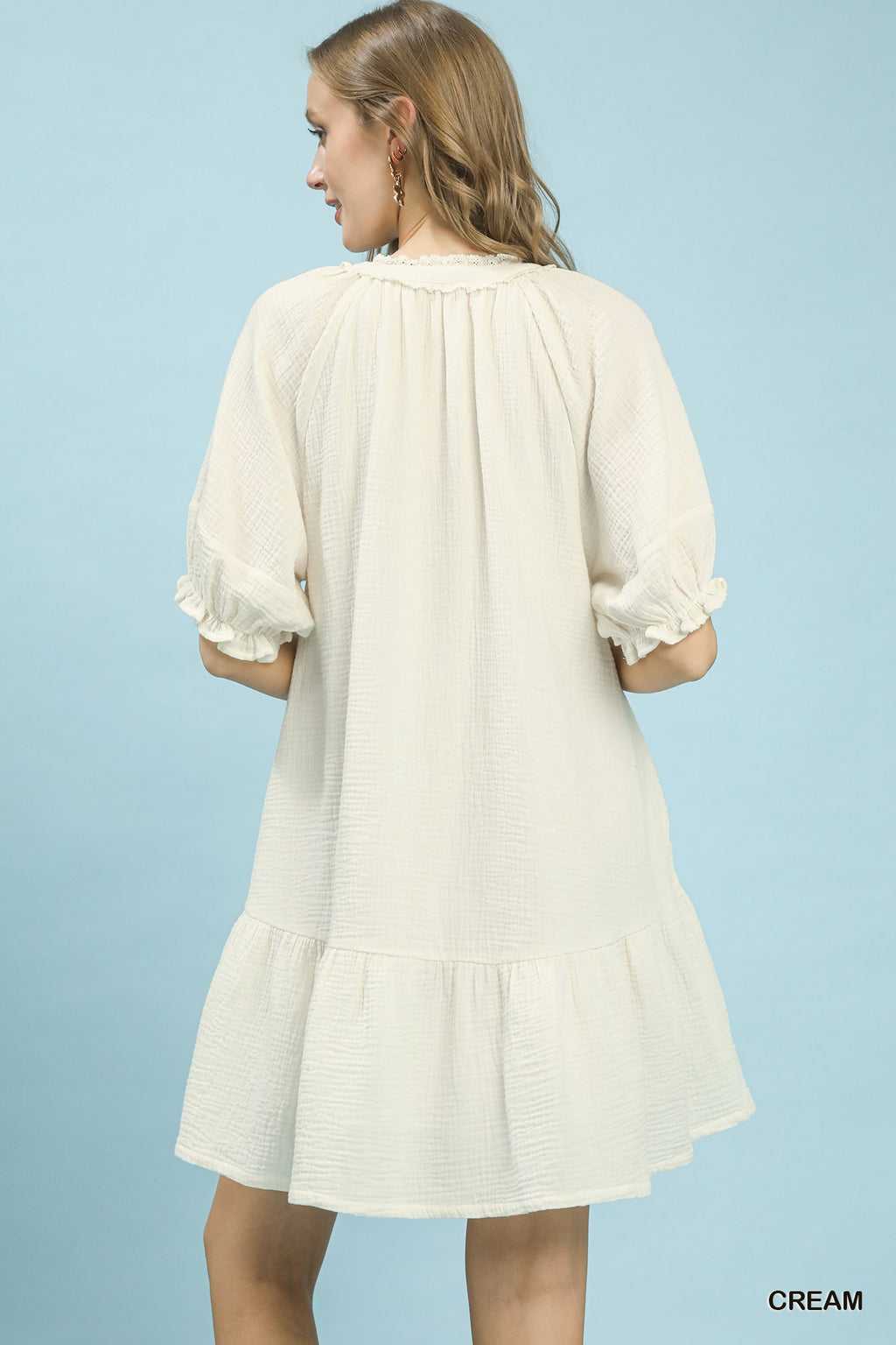 Cotton Gauze Mini Dress in Cream for Women