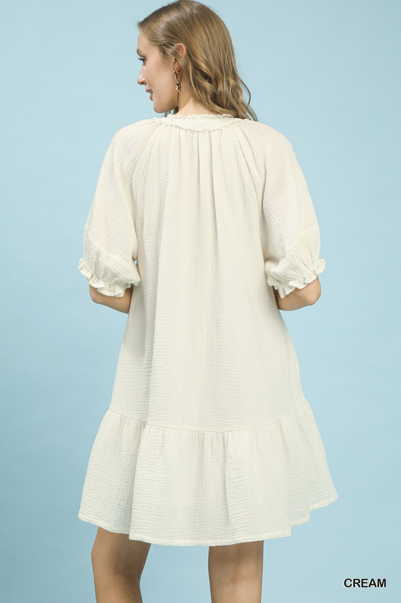 Cotton Gauze Mini Dress in Cream for Women