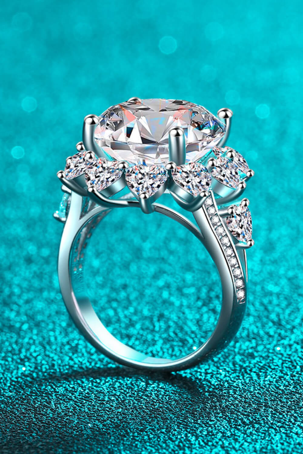 10 Carat Moissanite Flower-Shaped Ring in Silver for Women