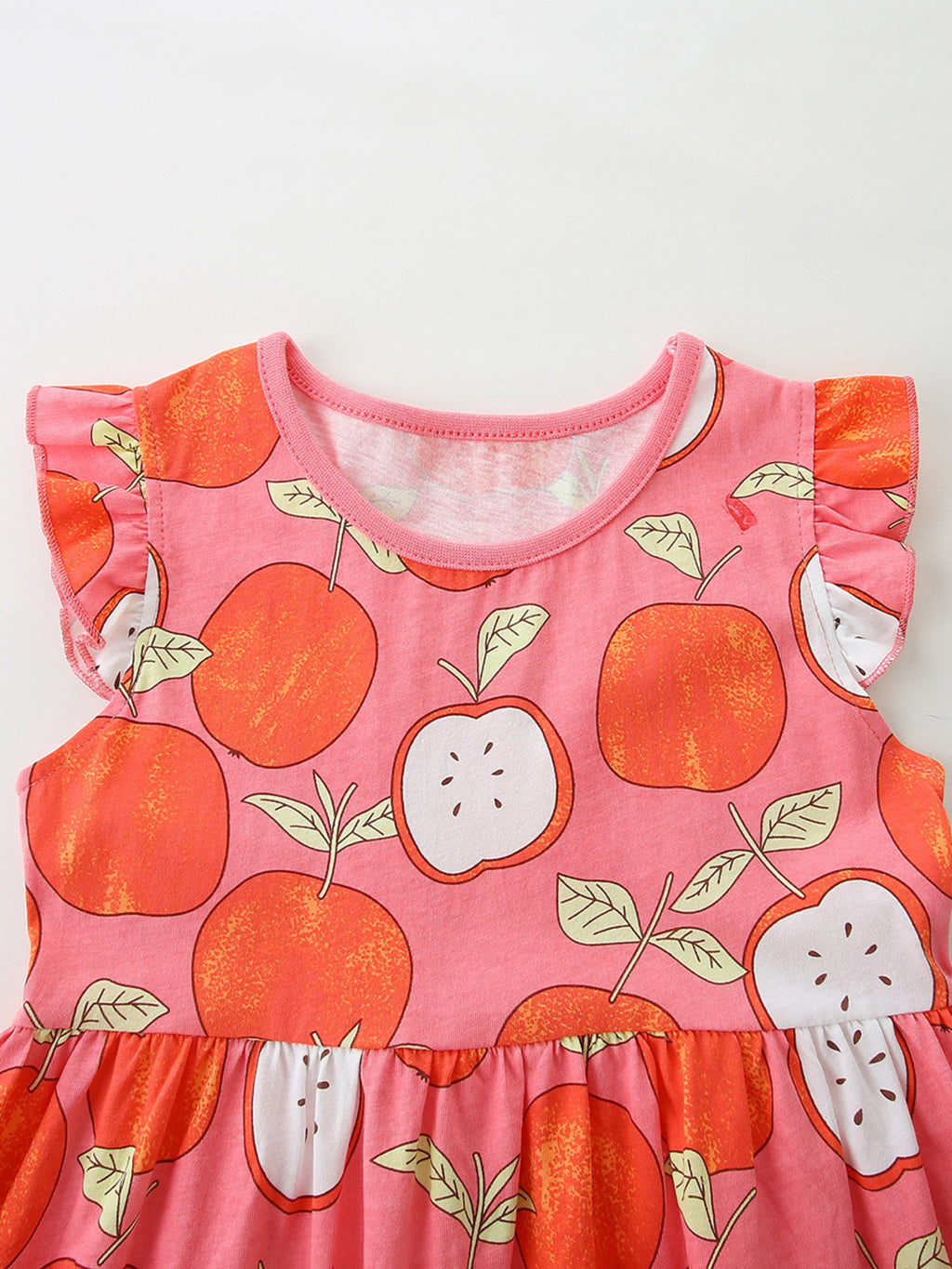 Apple Print Ruffle Sleeve Casual Dress in Multicolor for Girls