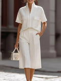 Plus Size Short Sleeve Top and Shorts Set in White for Women