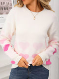 Valentines Day Heart Pattern Crew Neck Sweater in Apricot for Women