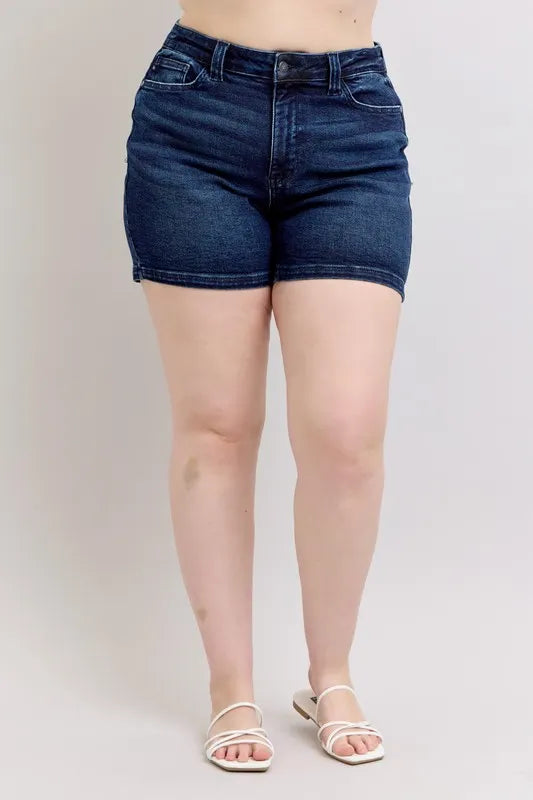 High Waist Back Flap Pocket Denim Shorts Plus Size for Women