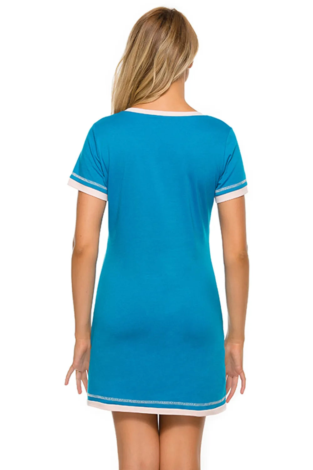 Contrast Trim Short Sleeve Lounge Dress in Deep Teal for Women