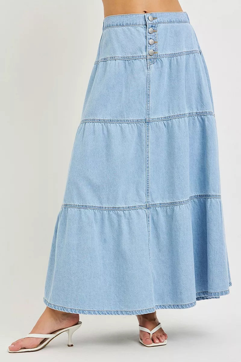 High Rise Ruffle Long Skirts in Light for Women
