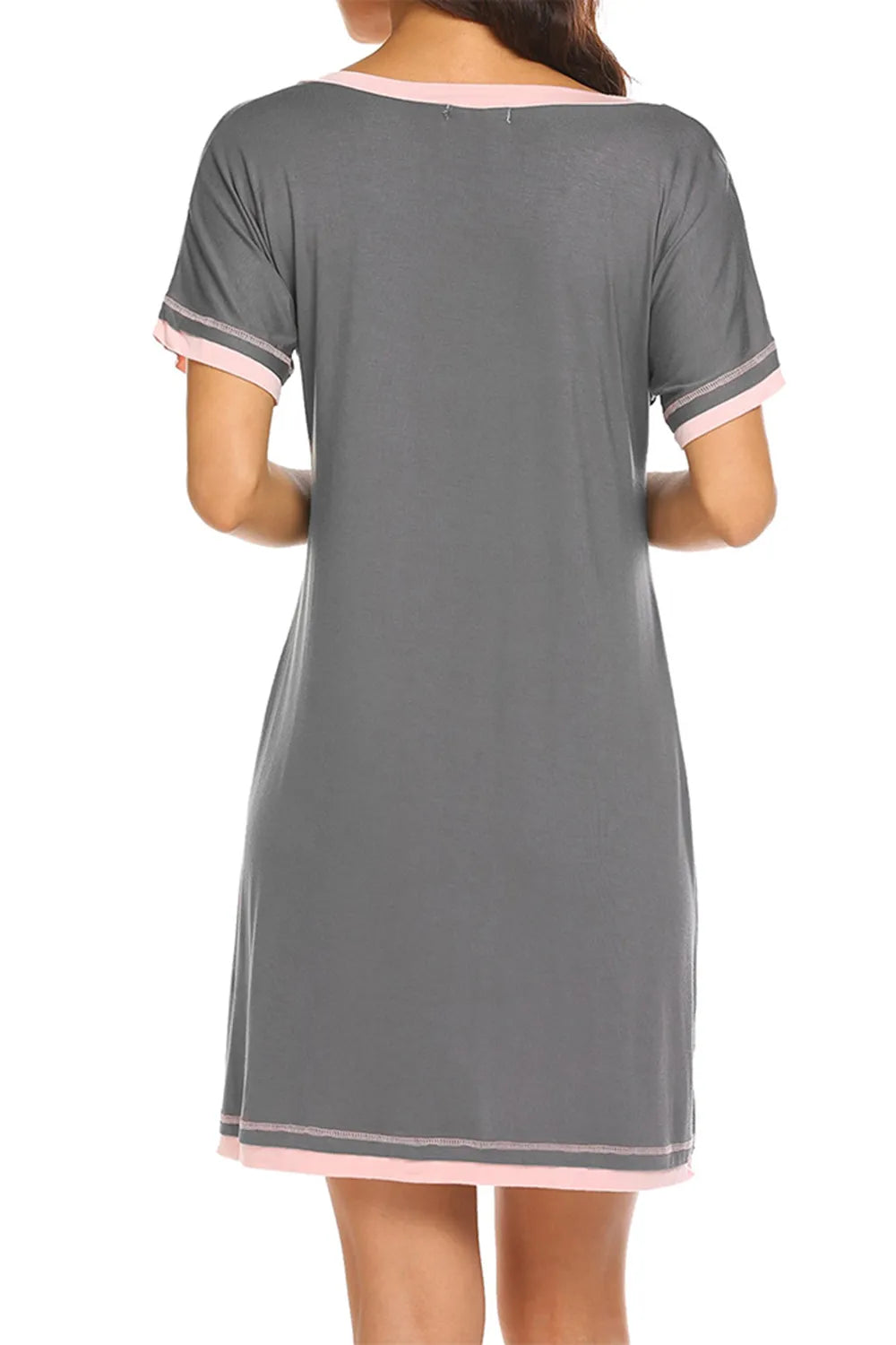 Contrast Trim Short Sleeve Lounge Dress in Black for Women