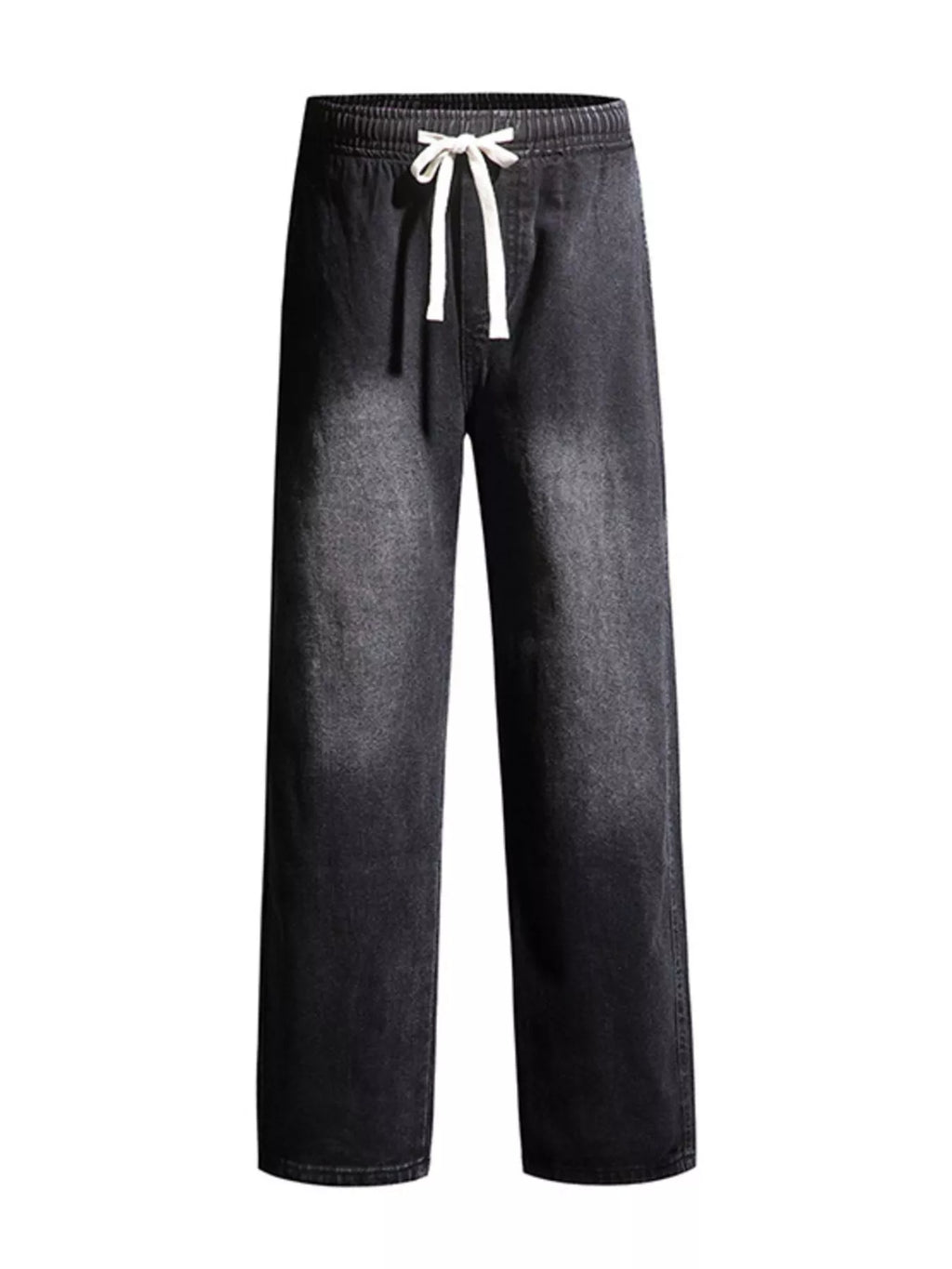 Washed Wide Leg Drawstring Jeans Plus Size in Polished Gray for Men