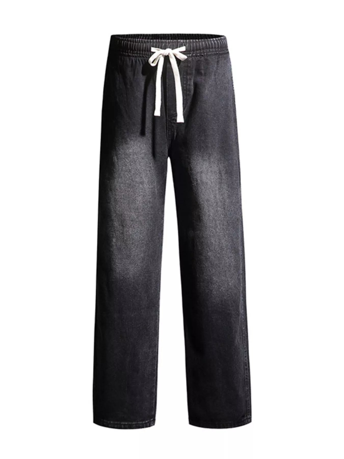 Washed Wide Leg Drawstring Jeans Plus Size in Polished Gray for Men
