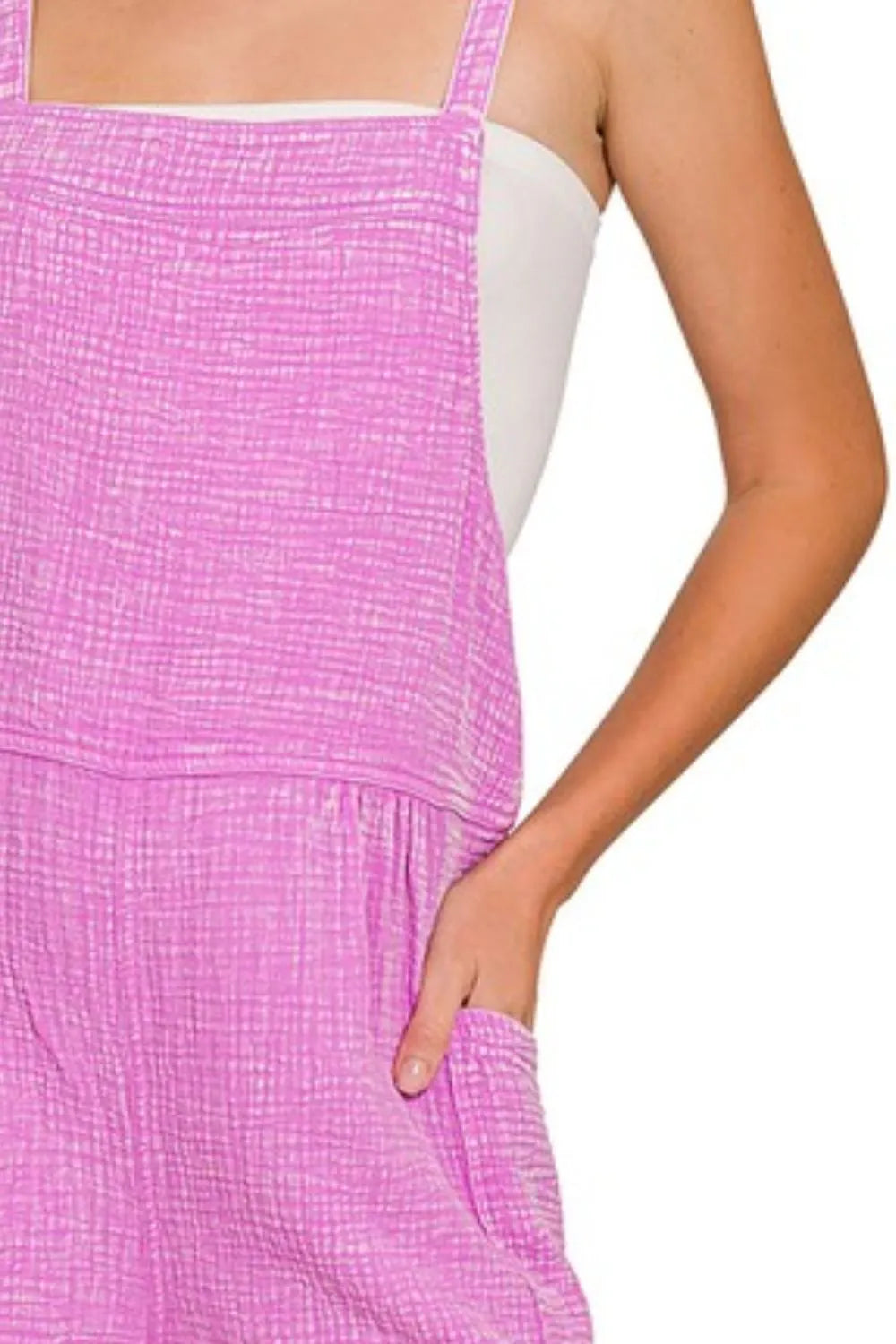 Washed Double Gauze Tie Back Rompers in Mauve for Women
