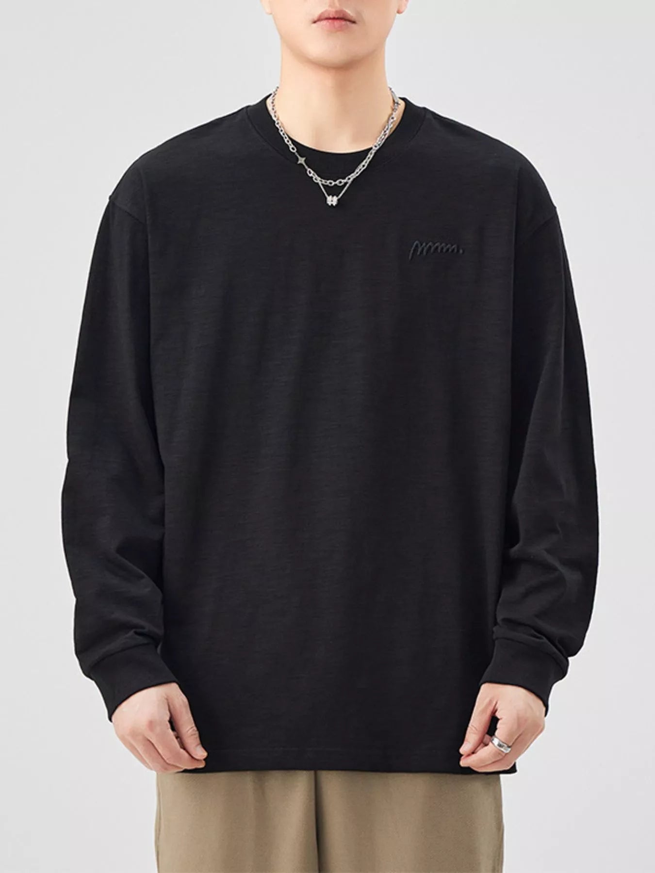 Plus Size Casual Long Sleeve T-Shirt in White for Men