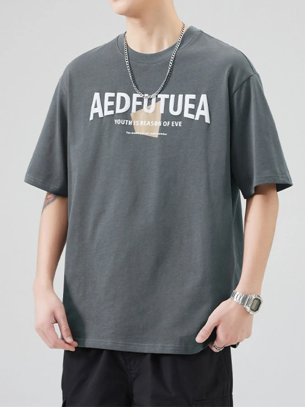 Plus Size Letter Round Neck Half Sleeve T-Shirt in White for Men