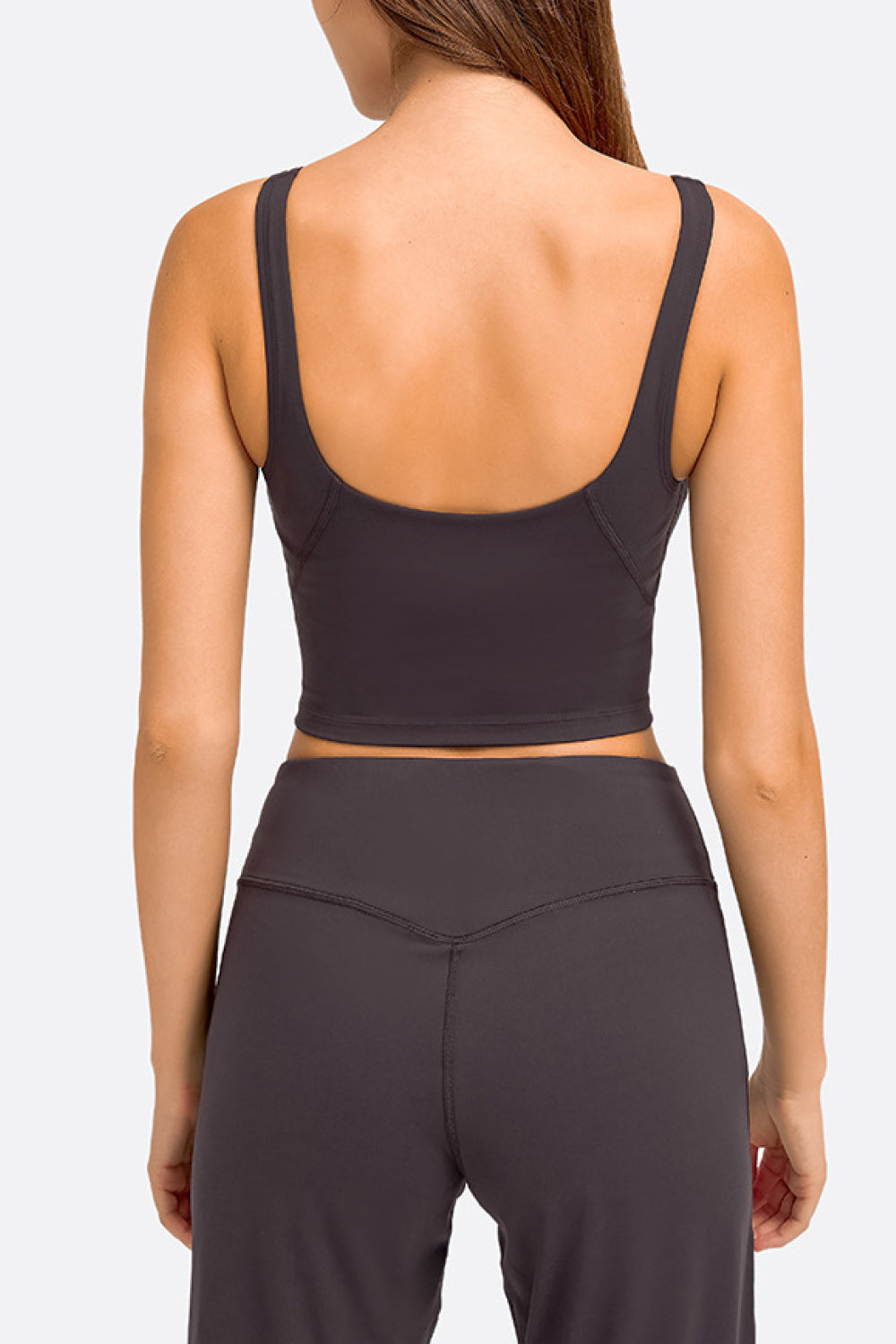 Deep V-Neck Crop Sports Bra in Camel for Women