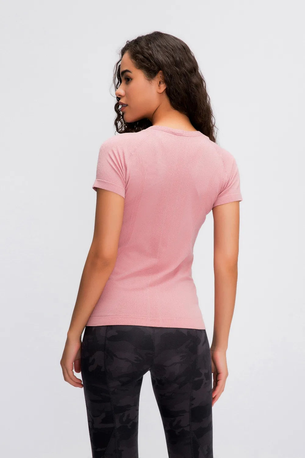 Round Neck Short Sleeve Active T-Shirt in Black in White for Women