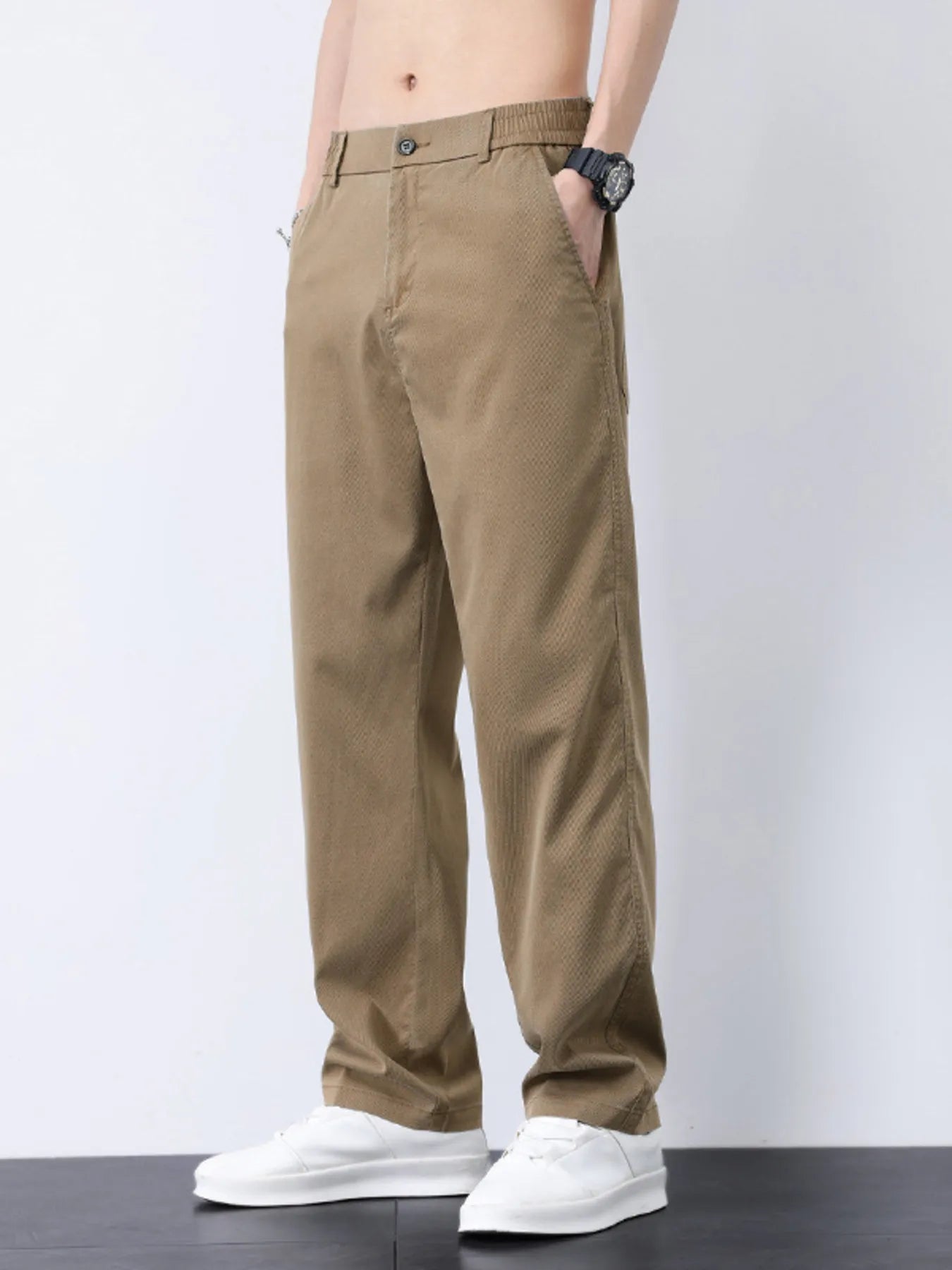 Plus Size Casual Straight-Leg Pants in Light Blue for Men