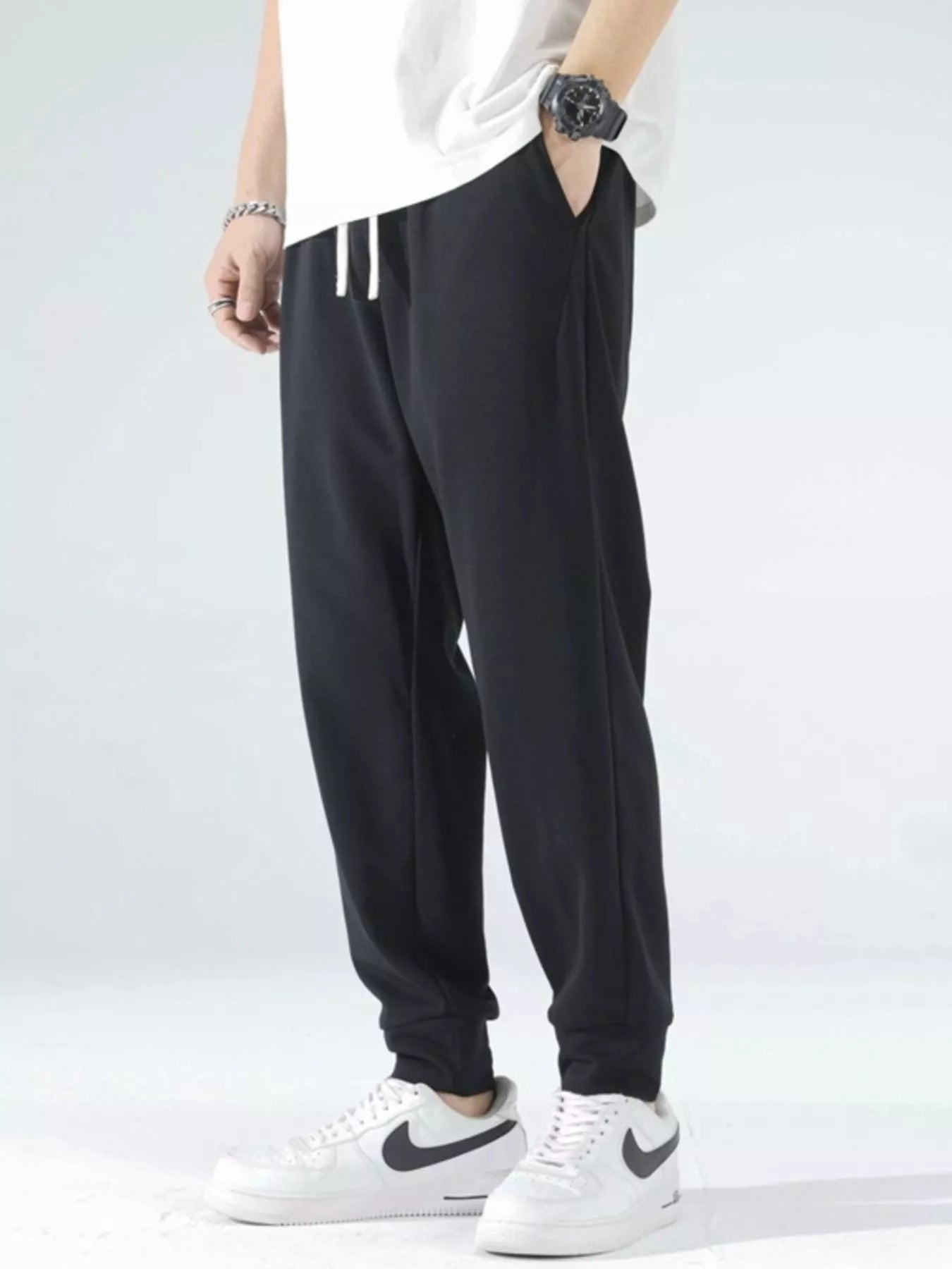 Casual Drawstring Joggers in Dark Gray for Men