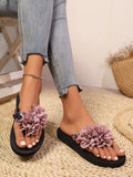 Flower Toe Post Platform Sandals in Light Blue for Women