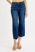Tummy Control High Rise Crop Wide Jeans Plus Size in Dark for Women