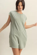 Round Neck Cap Sleeve Relaxed Fit Breezy Romper in Sage for Women