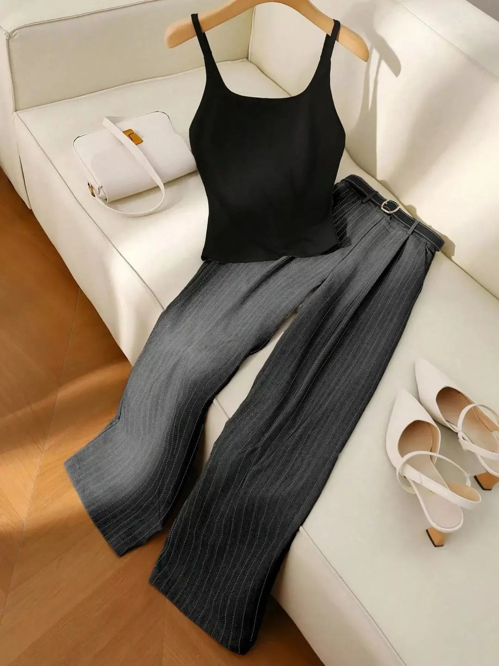 Sleeveless Top and Wide Leg Pants Set in Dark Brown for Women