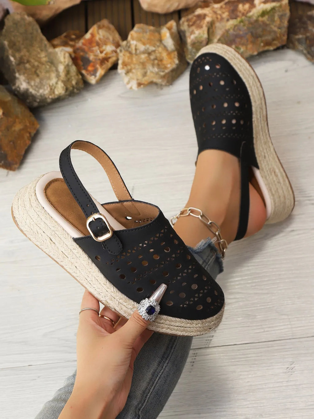 Hollow Out Platform Sandals in Beige for Women