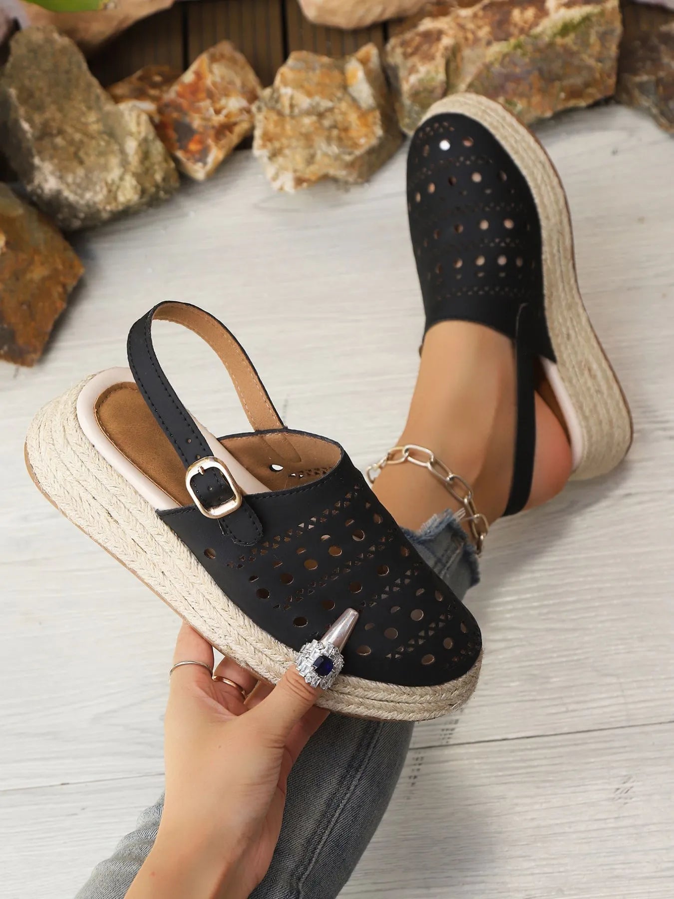 Hollow Out Platform Sandals in Beige for Women