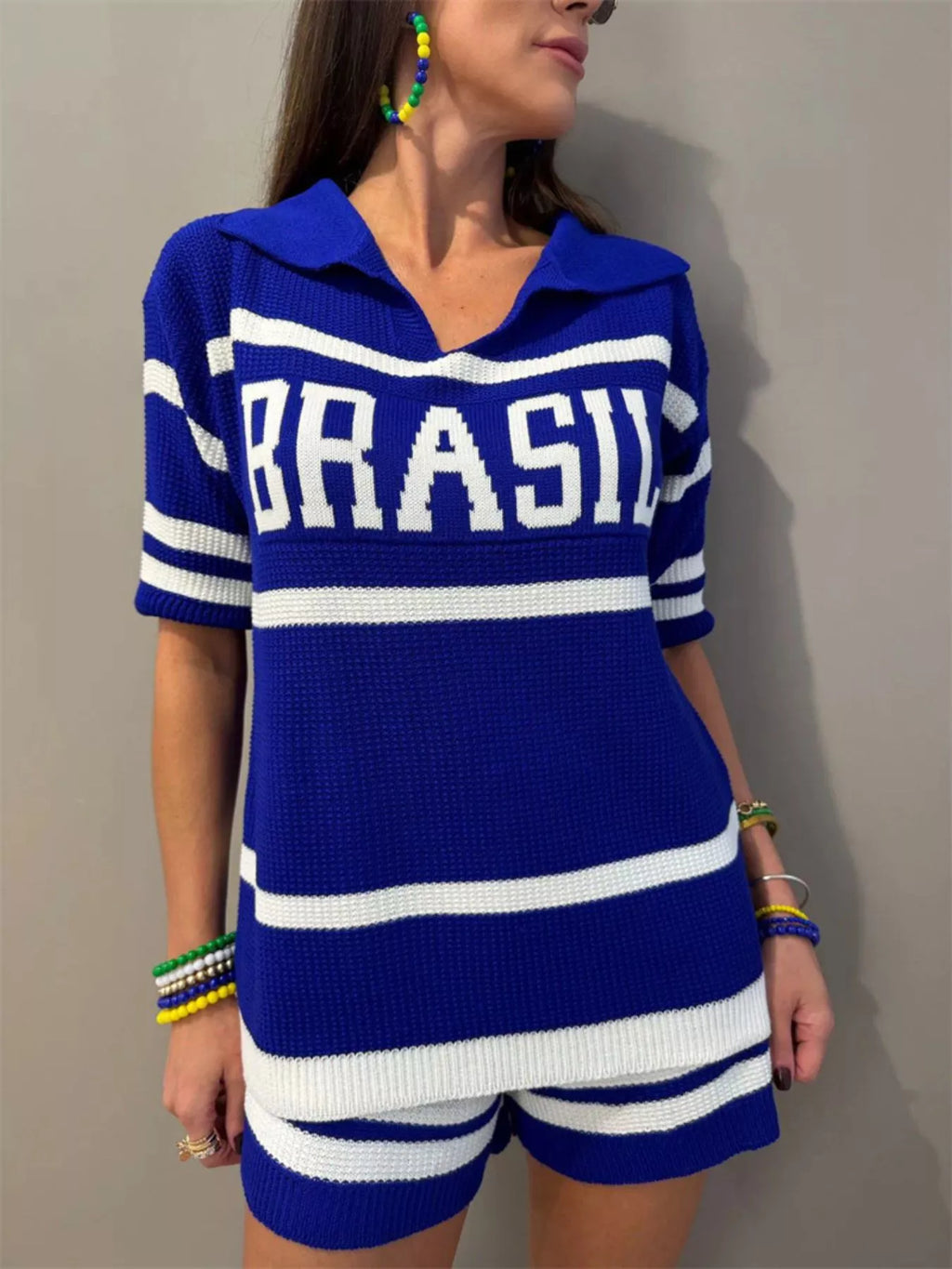 Brasil Two-Tone Top and Shorts Set in Blue for Women