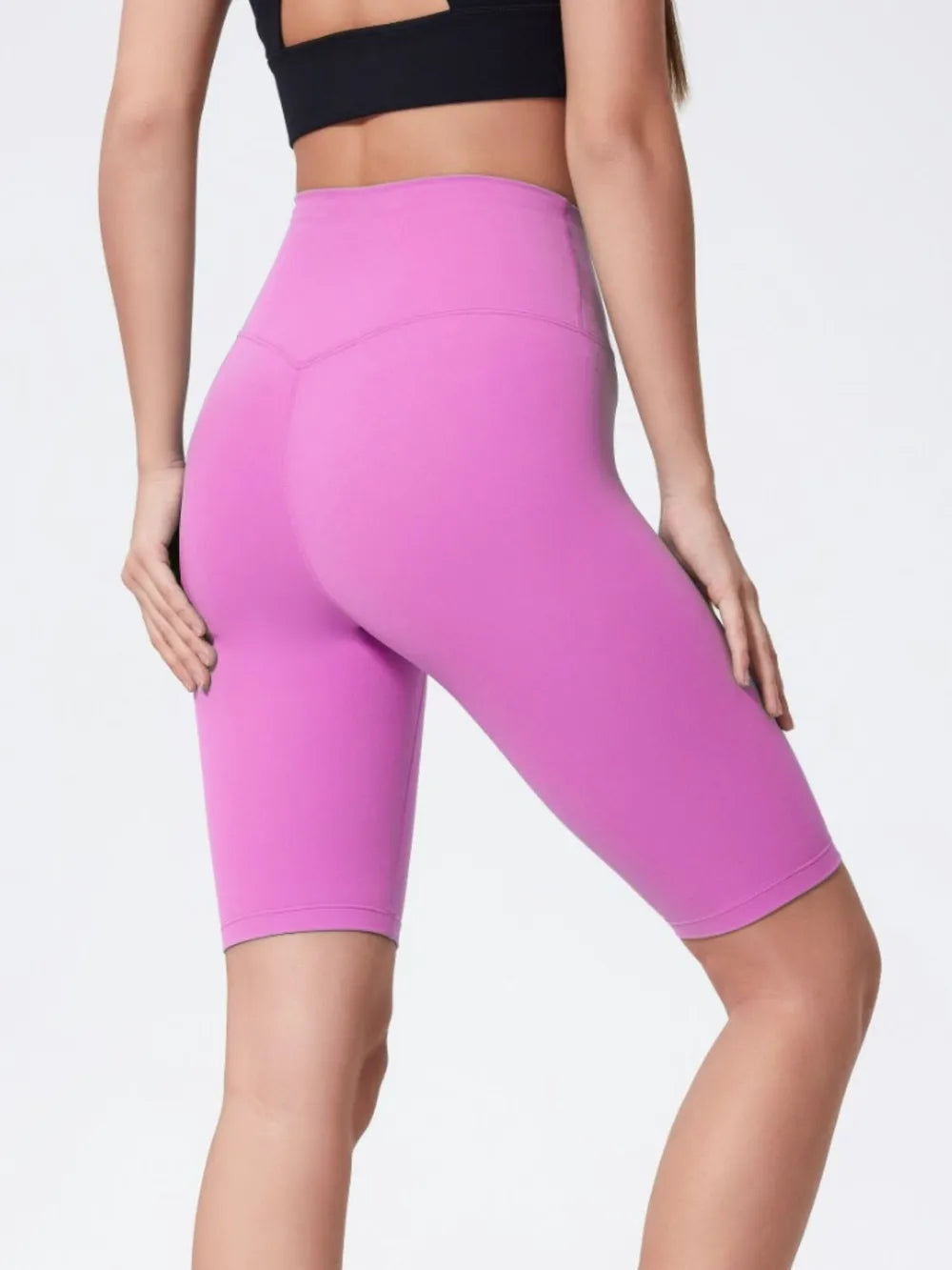 High Rise Wide Waistband Active Shorts in Dark Gray in Heliotrope Purple for Women
