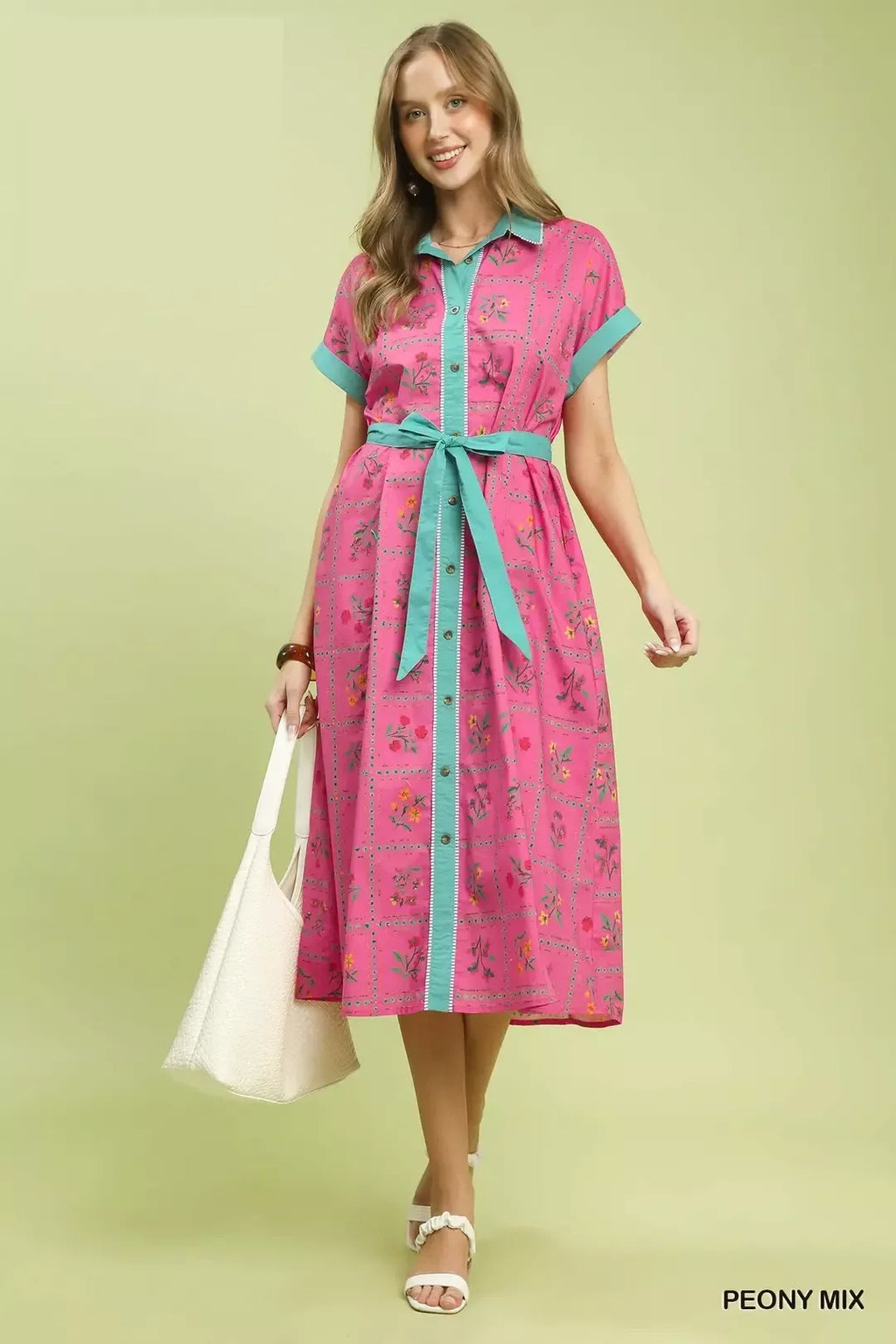 Mix Floral Button-Front Midi Dress in Peony Mix for Women