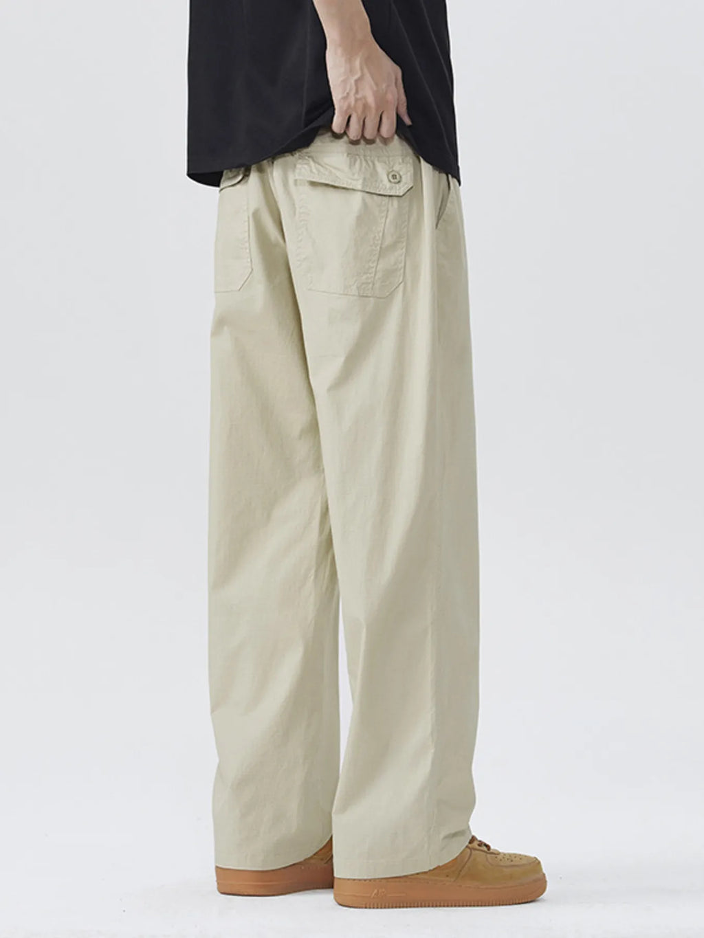 Casual Loose Fit Wide Leg Pants Plus Size in Light Khaki for Men