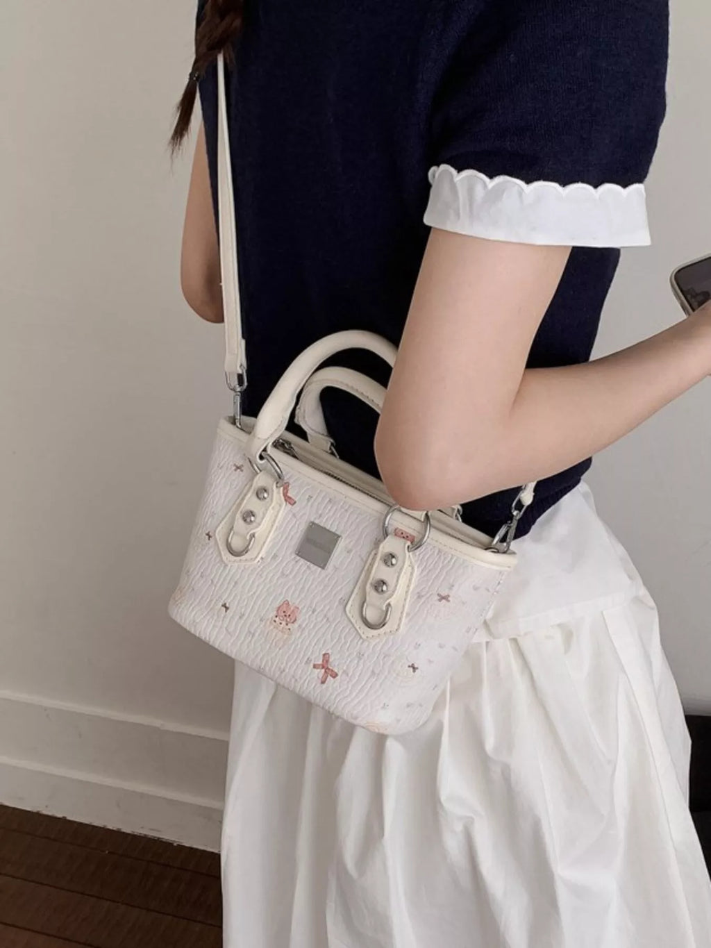 Plush Charm Patterned Crossbody Bag for Women