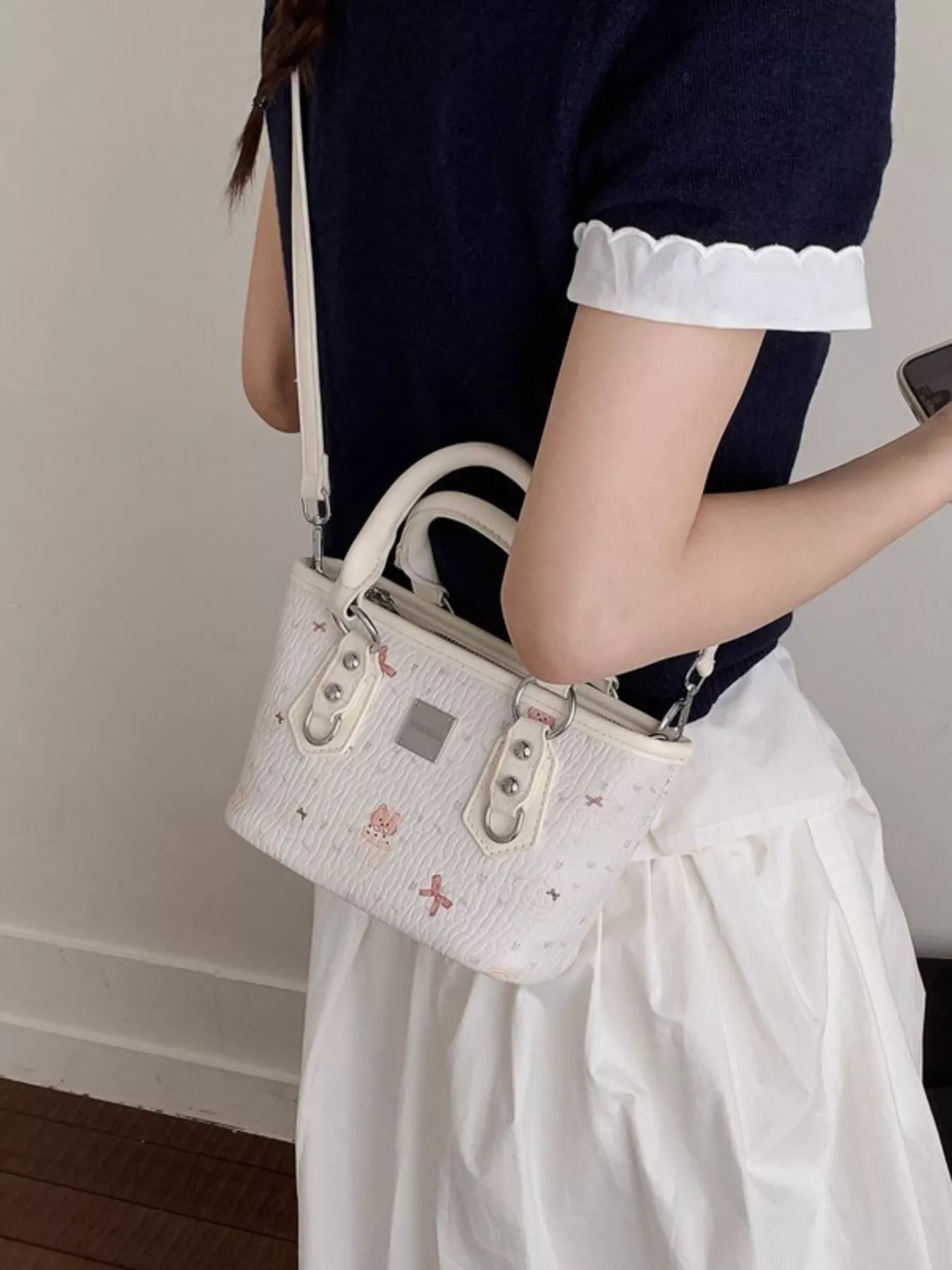 Plush Charm Patterned Crossbody Bag for Women
