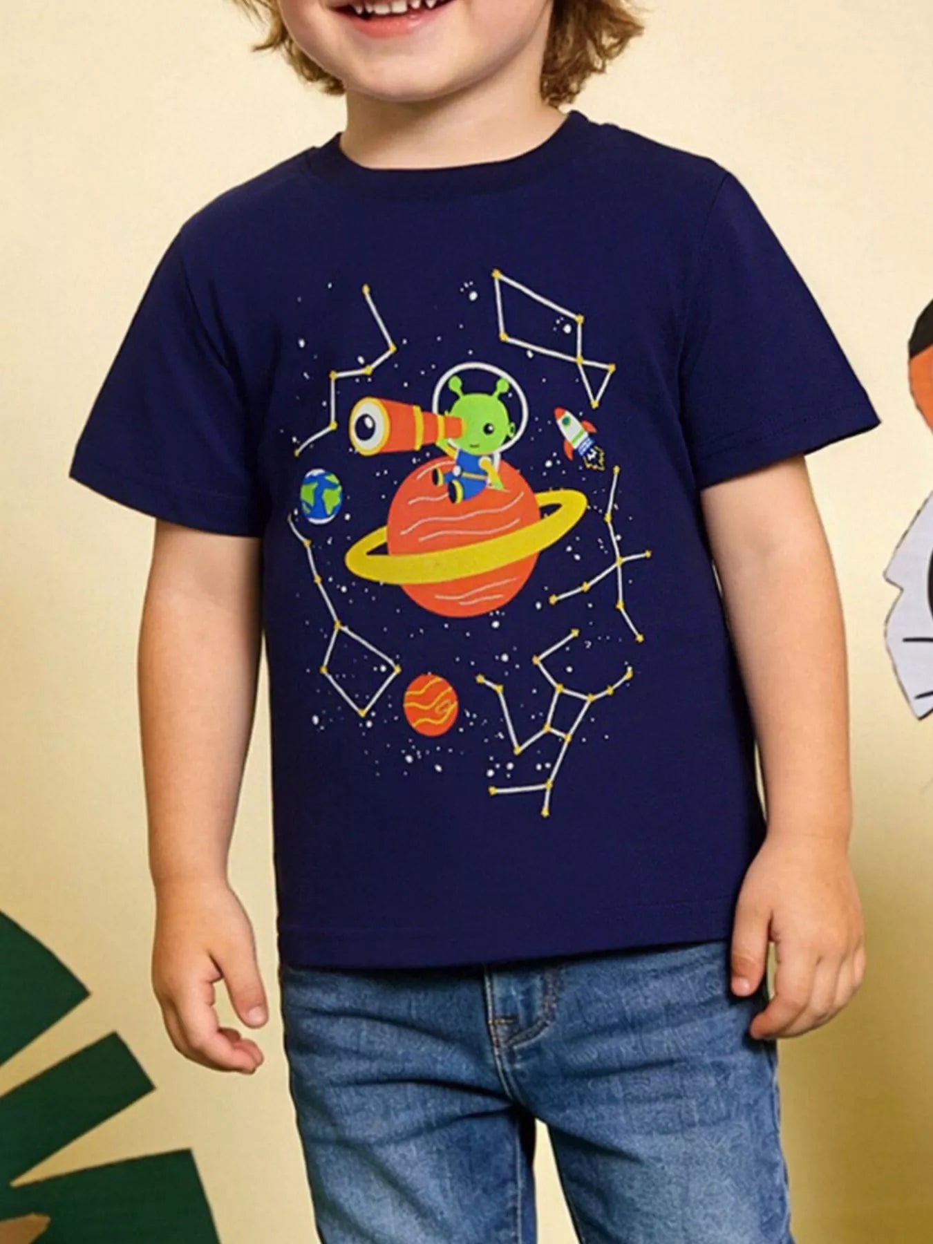 Space Adventure Graphic Tee in Dark Navy for Boys