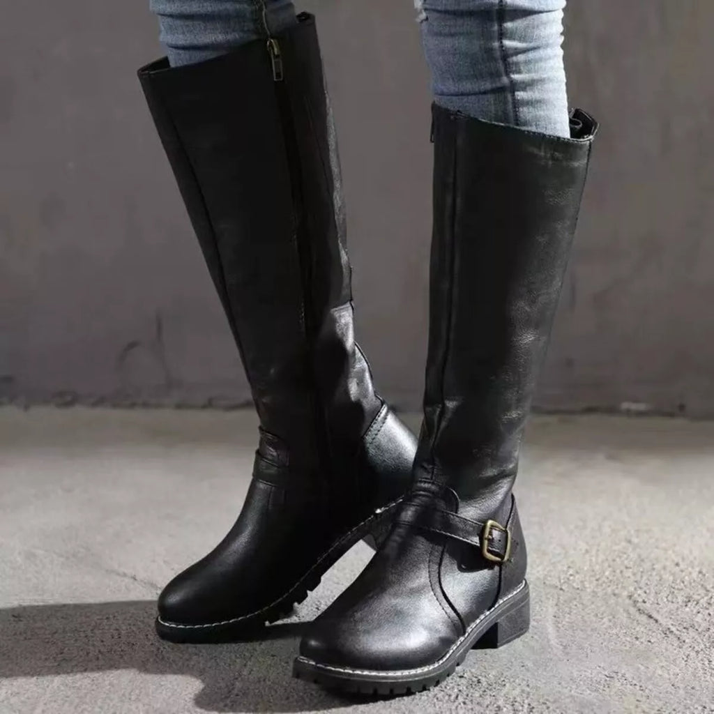 Round Toe Block Heels Boots in Yellow in Dark Brown for Women