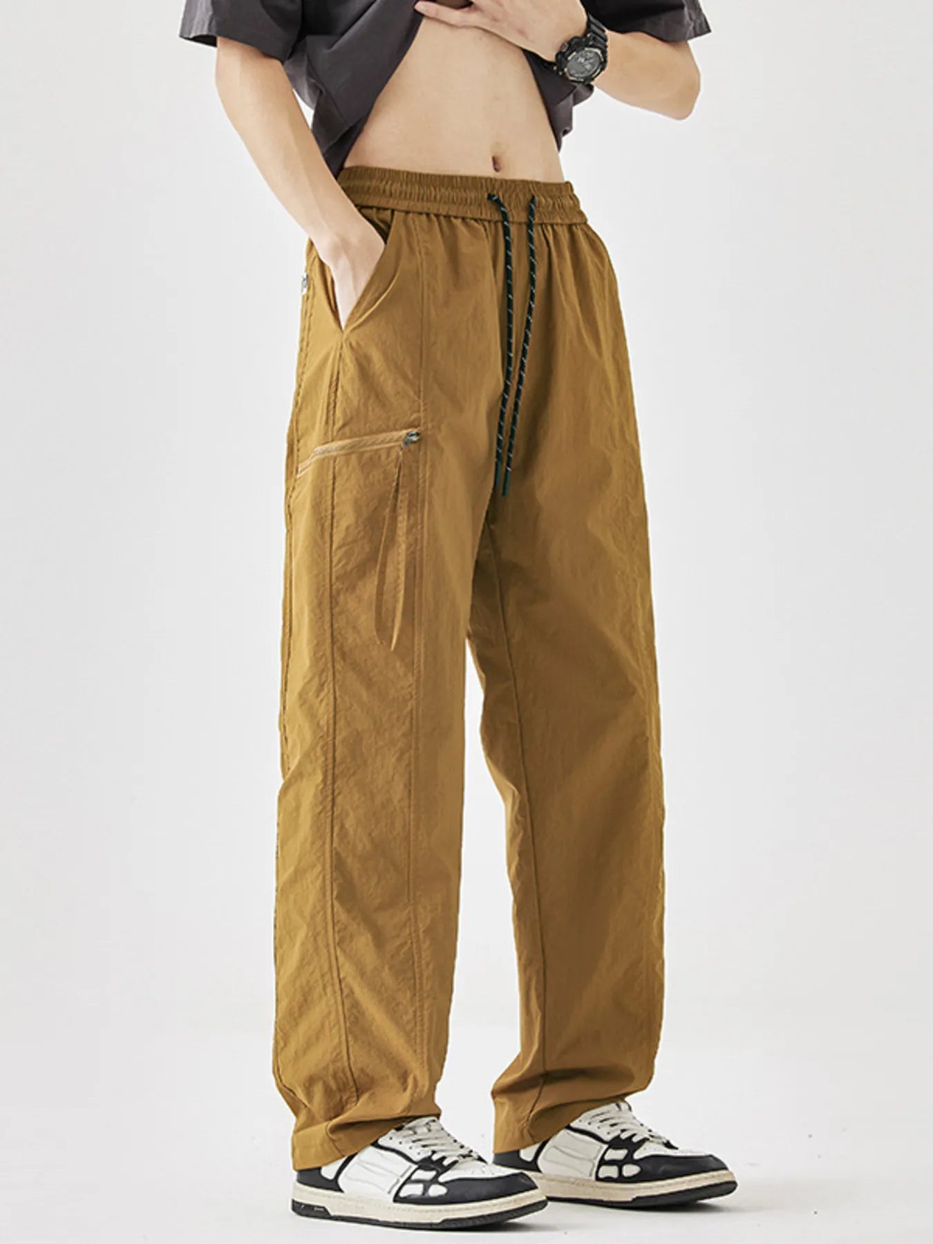 Plus Size Relaxed Fit Cargo Pants in Khaki for Men