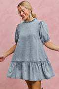 Denim Short Sleeves Mini Tiered Dress for Women