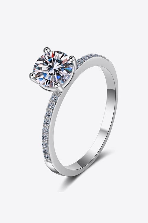 1 Carat Moissanite Rhodium-Plated Side Stone Ring in Silver for Women