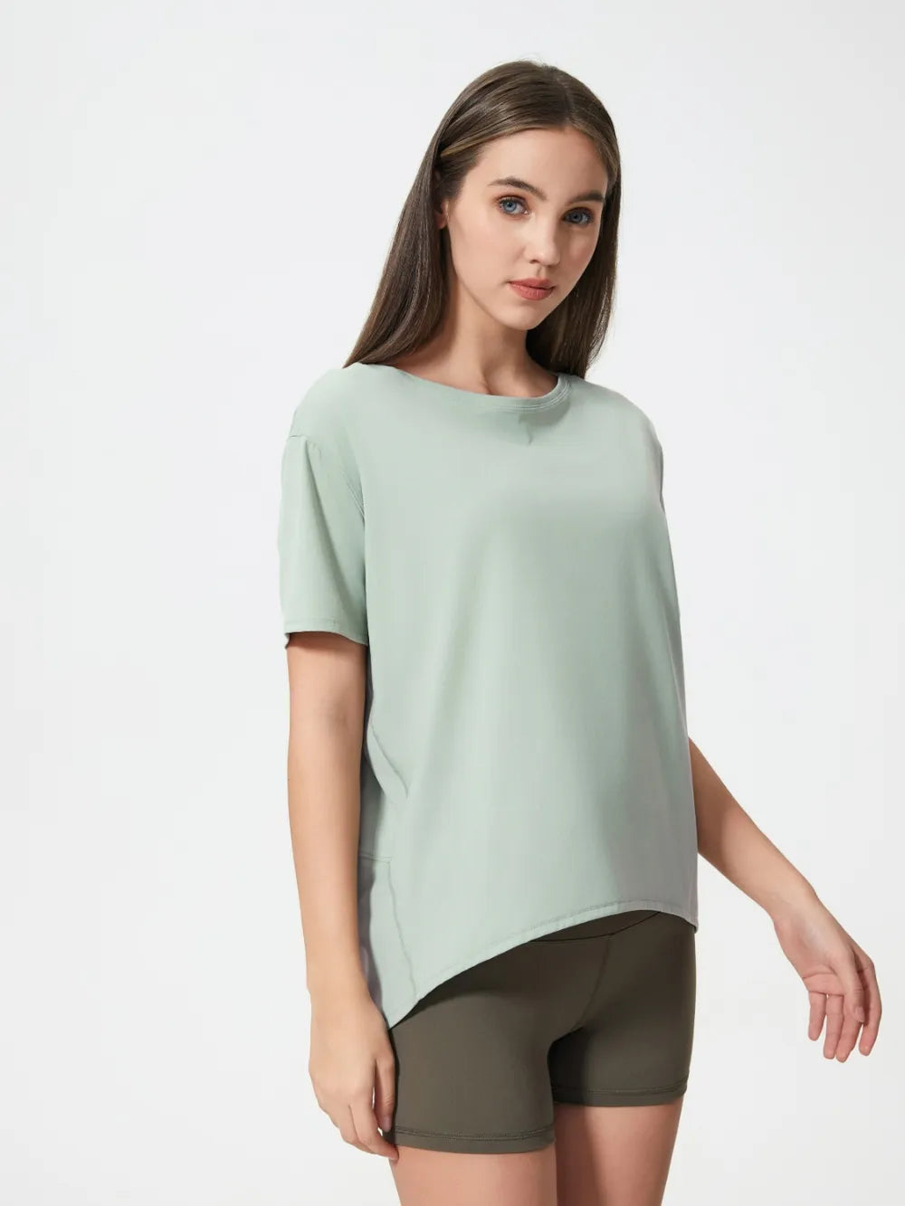 Round Neck Short Sleeve Active T-Shirt in Classic in Light Green for Women