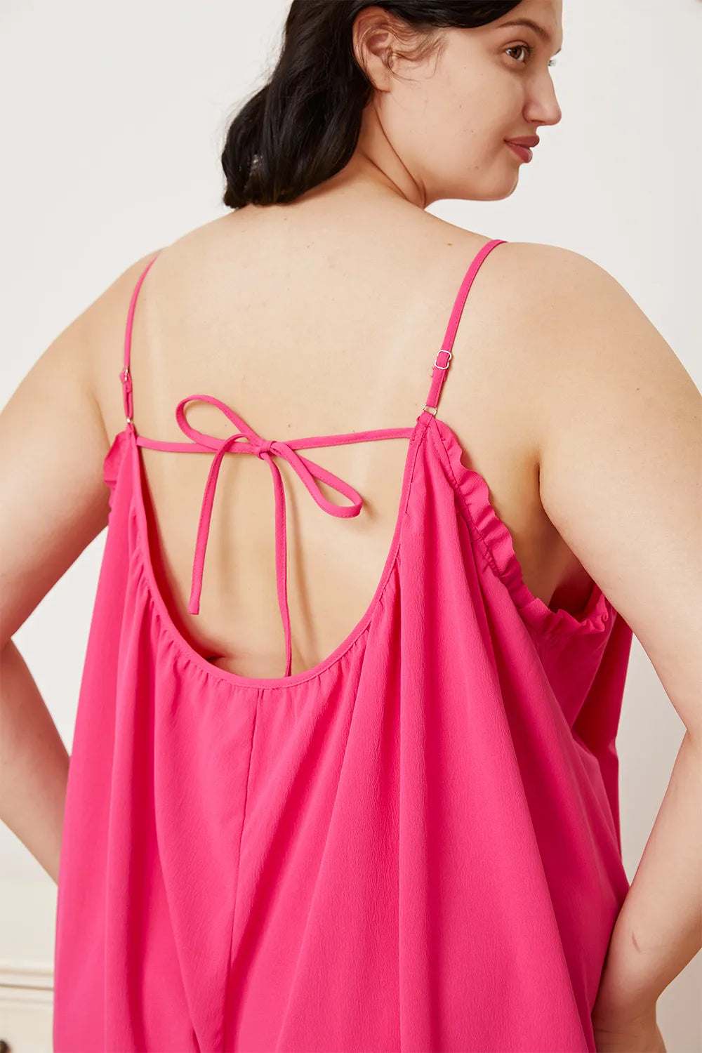 Plus Size Ruffle Trim Tie Back Cami Jumpsuit with Pockets for Women