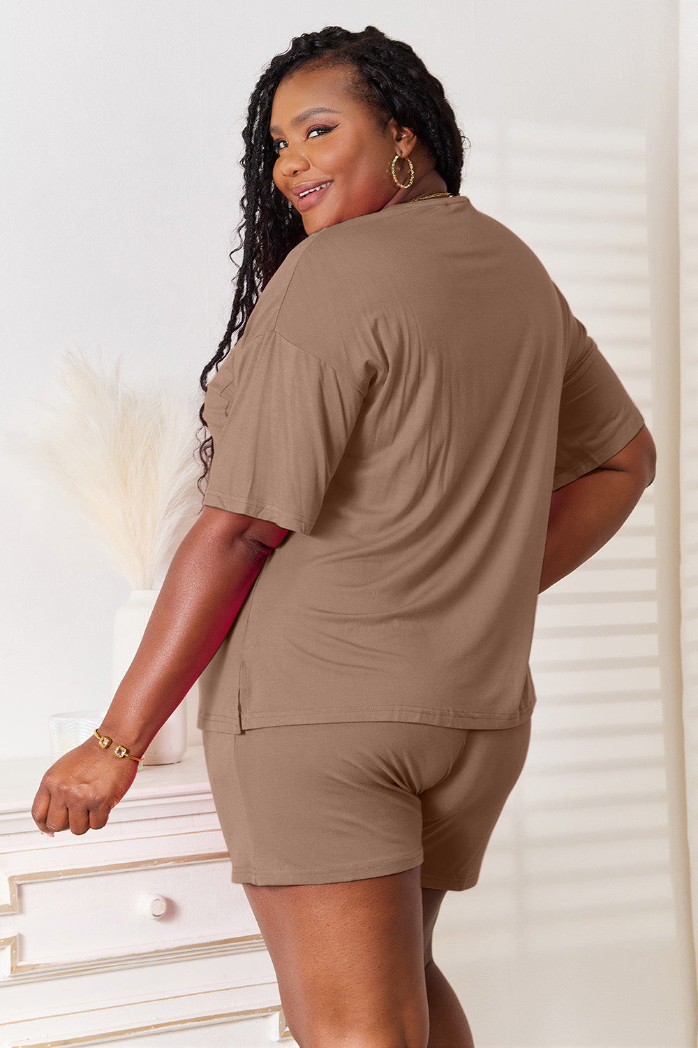 Plus Size Soft Rayon Half Sleeve Top and Shorts Set in Black for Women