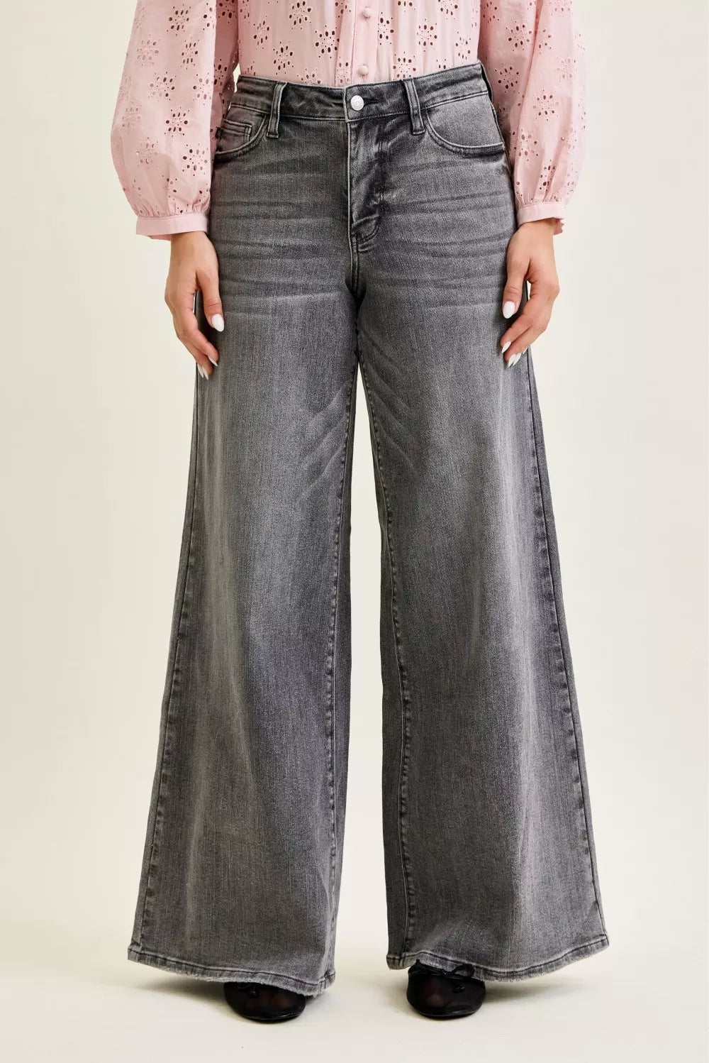 Mid Rise Palazzo Split Back Yoke in Gry for Women