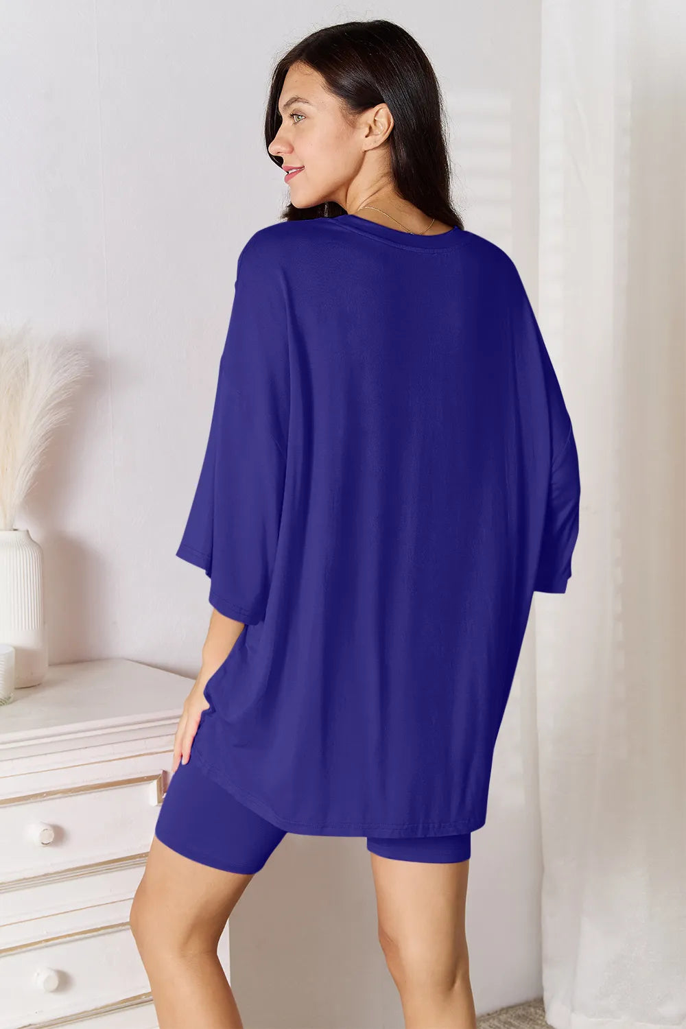 Plus Size Soft Rayon Three-Quarter Sleeve Top and Shorts Set in Hot Pink for Women
